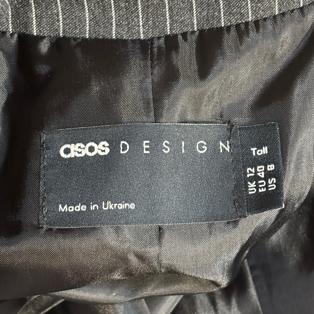 ASOS Design Pinstripe Blazer Women’s Size 8 Tall Gray White Fitted NWT Office - Picture 6 of 13